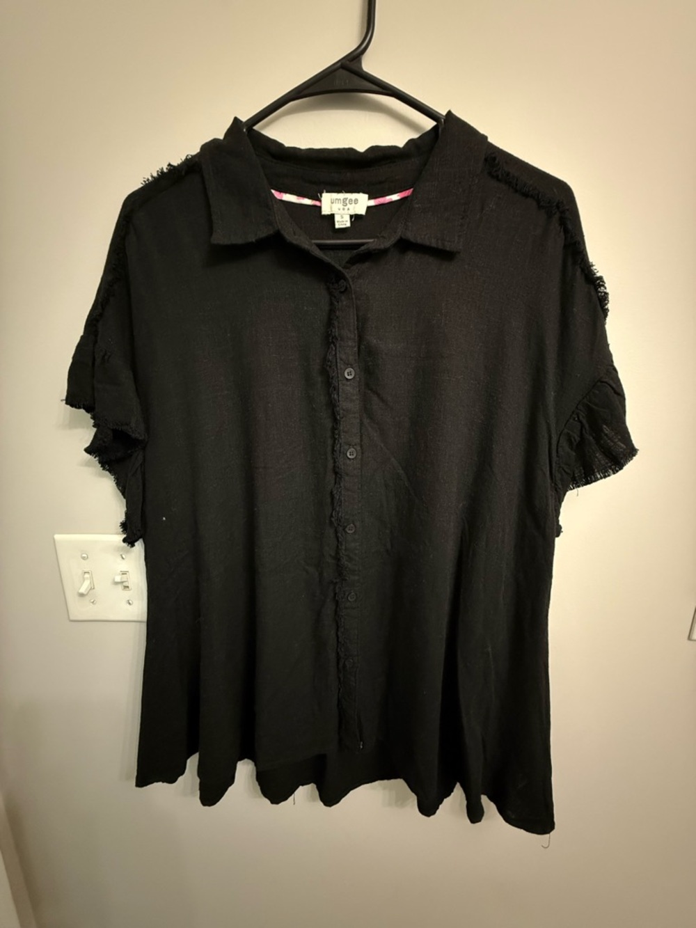 Umgee Black Button-Up Short Sleeve Blouse